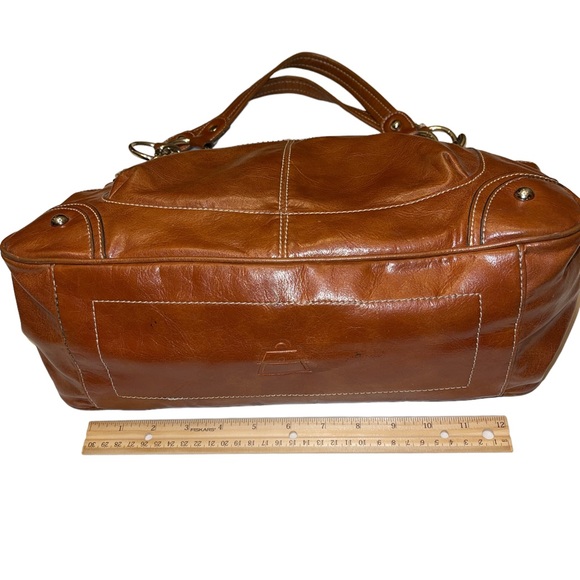 Kathy Van Zeeland Handbag Beown Faux Leather Zip Close Double Straps - Picture 7 of 12